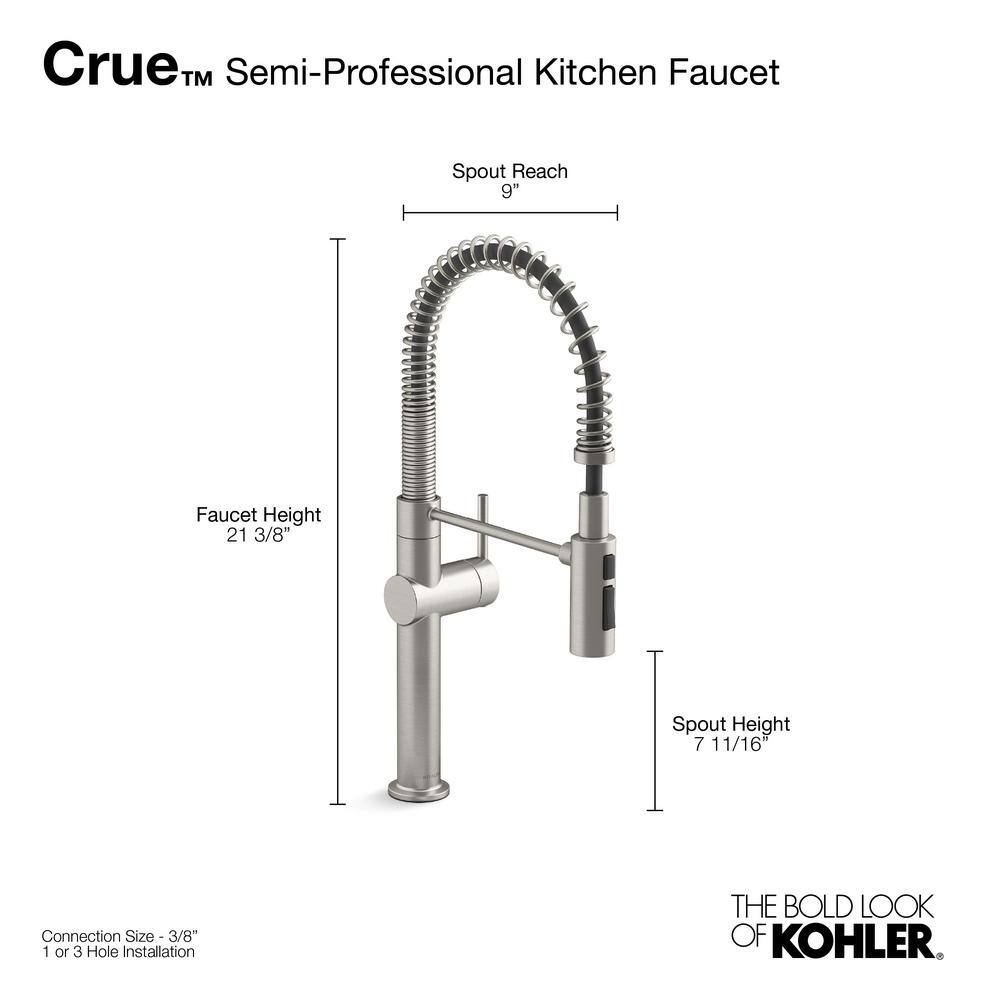 KOHLER Crue Single-Handle Pull-Down Sprayer Kitchen Faucet in Vibrant Brushed Moderne Brass 22973-2MB