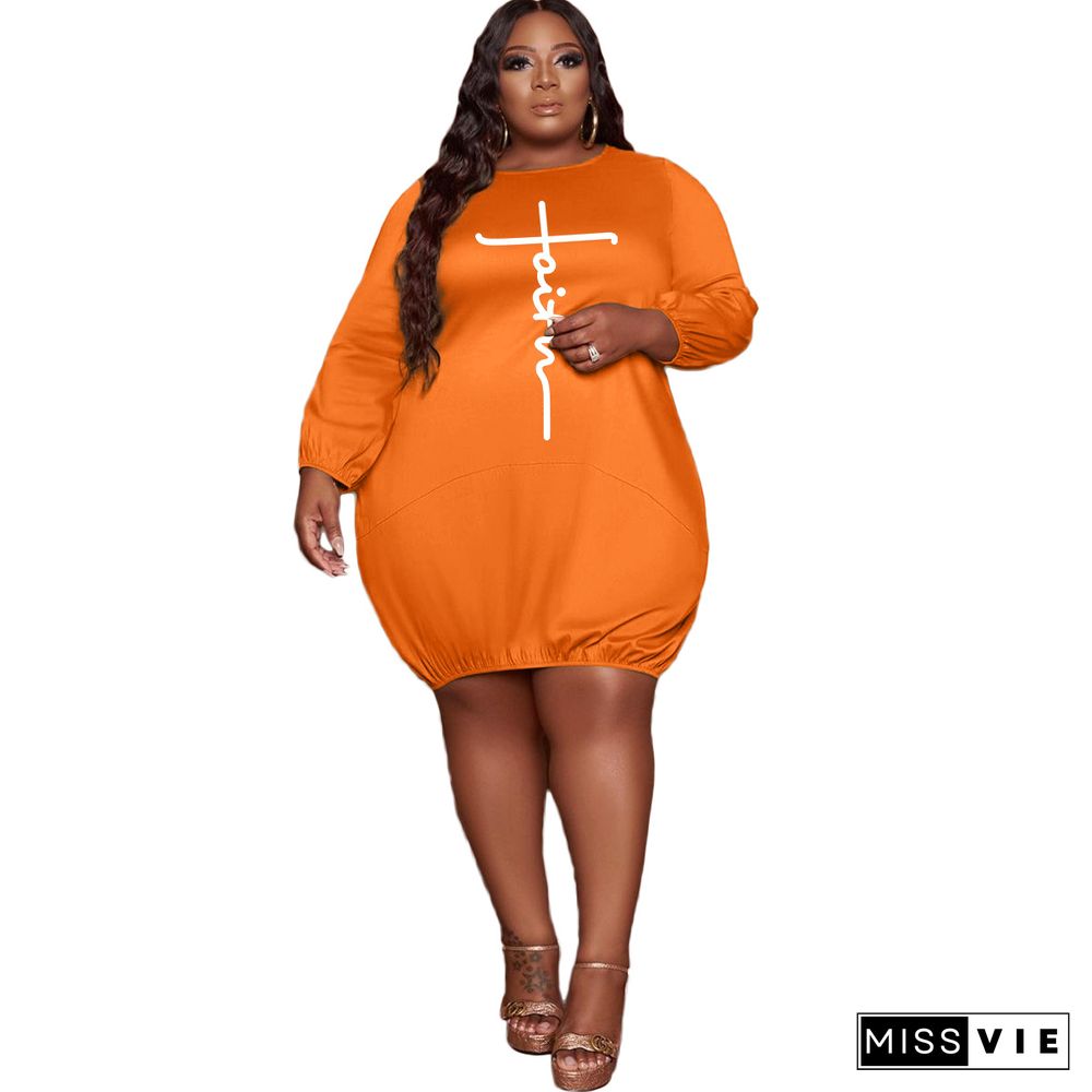 Plus Size Long Sleeve O Neck Loose Midi Dress