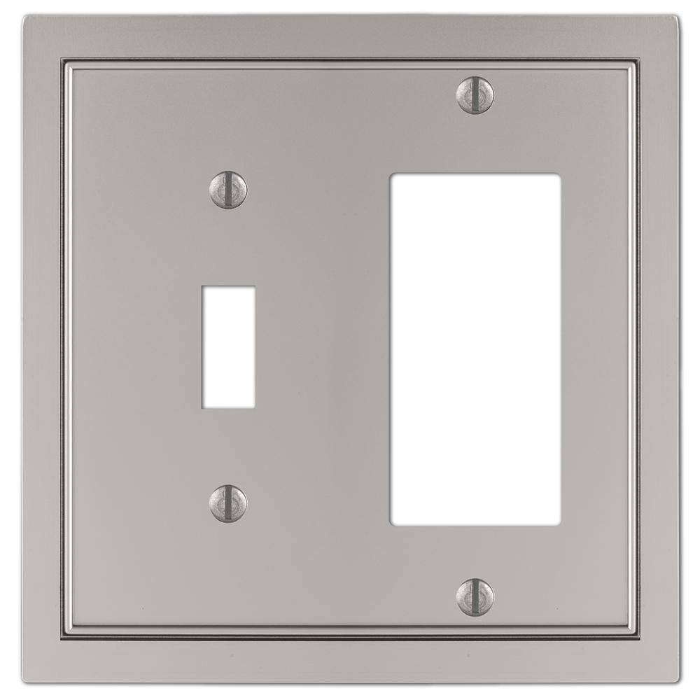 AMERELLE Averly 2 Gang 1-Toggle and 1-Rocker Metal Wall Plate - Satin Nickel 900TRN