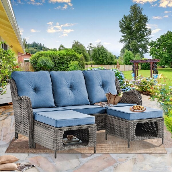 Wicker Patio Furniture Conversation Set with High Back Swivel Chairs and Storage Ottomans，Cushions Included🎃