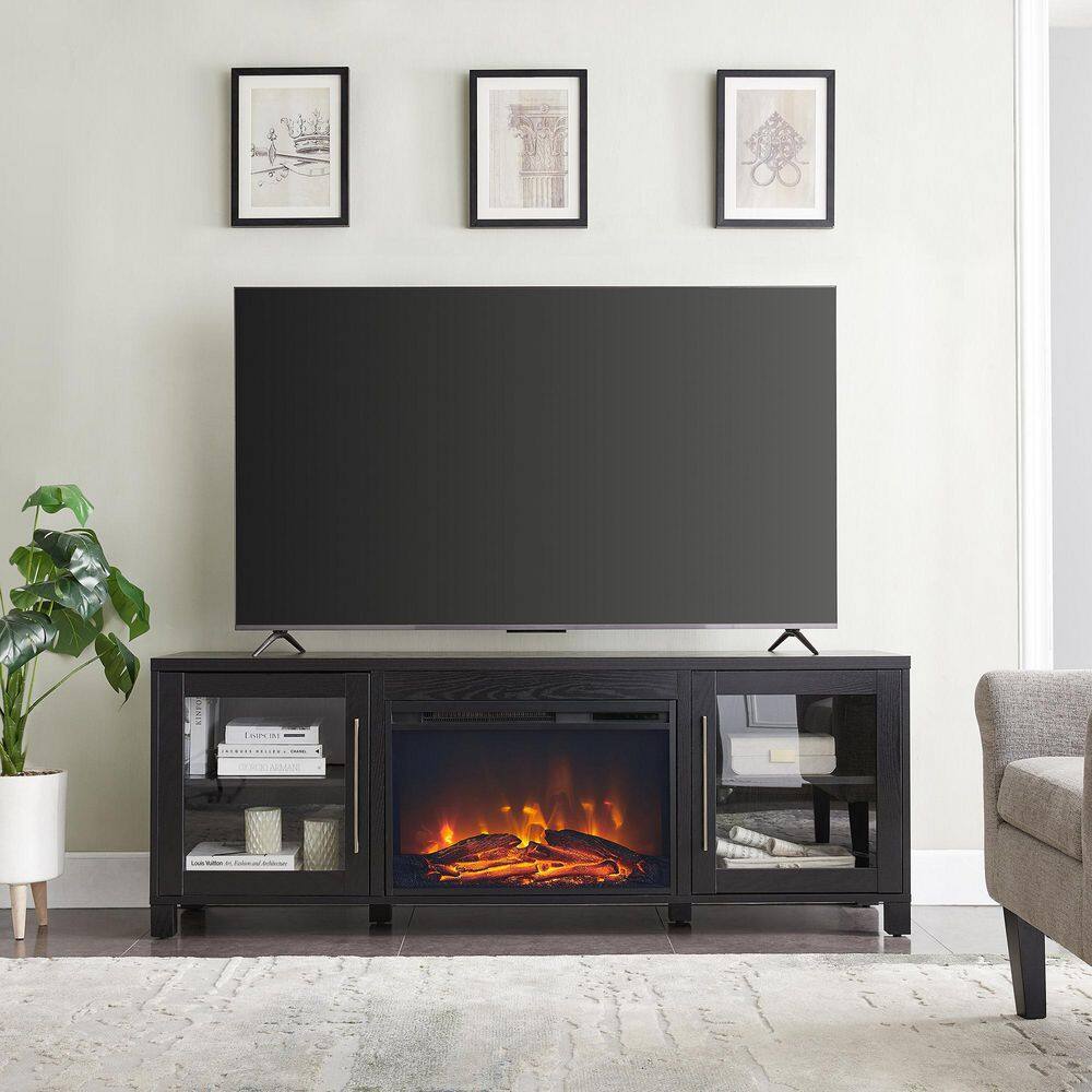 MeyerCross Quincy 68 in. Black Grain TV Stand with 26 in. Log Fireplace Fits TV's up to 75 in. TV1803