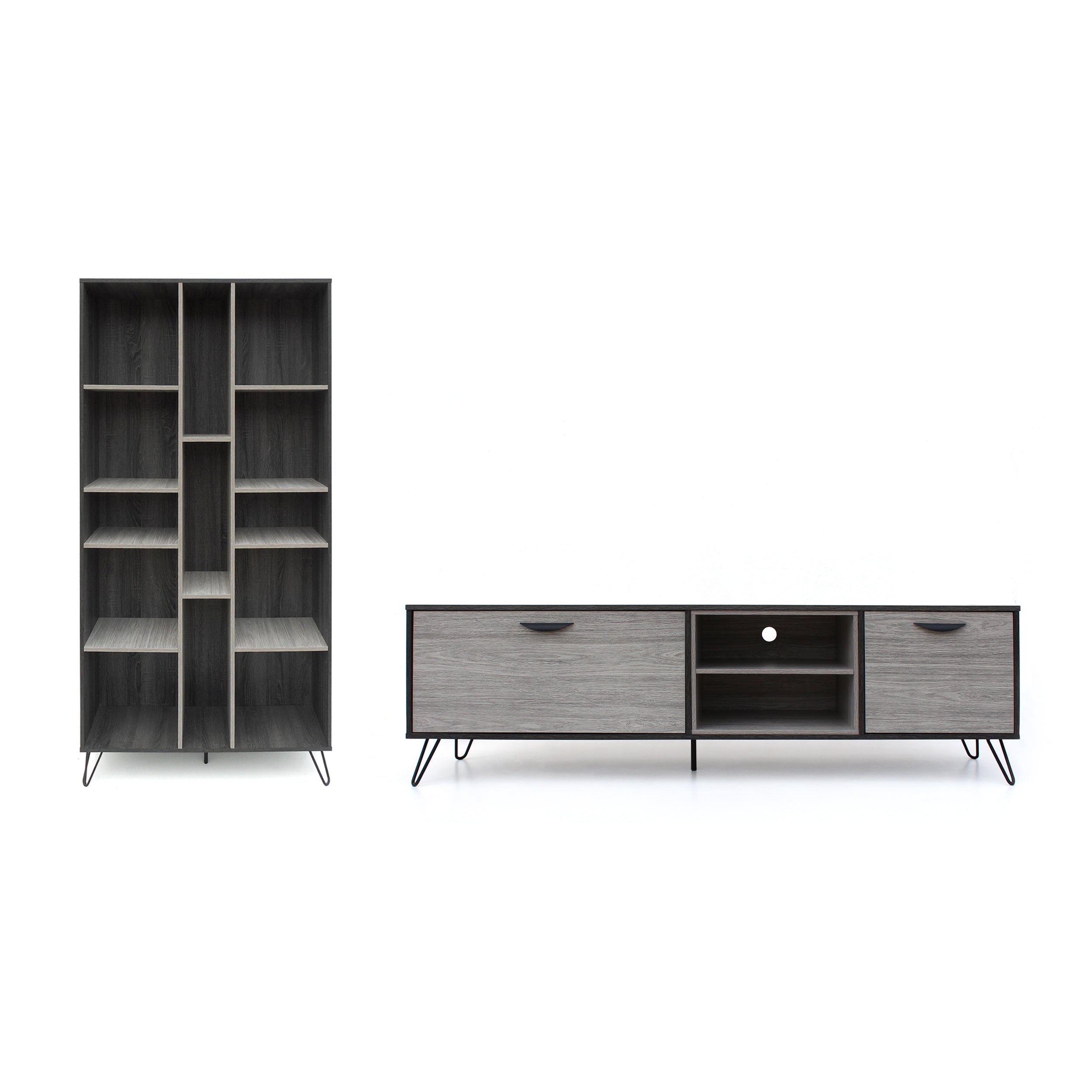 Faithe Mid Century Modern 2 Piece TV Stand & Bookcase Set