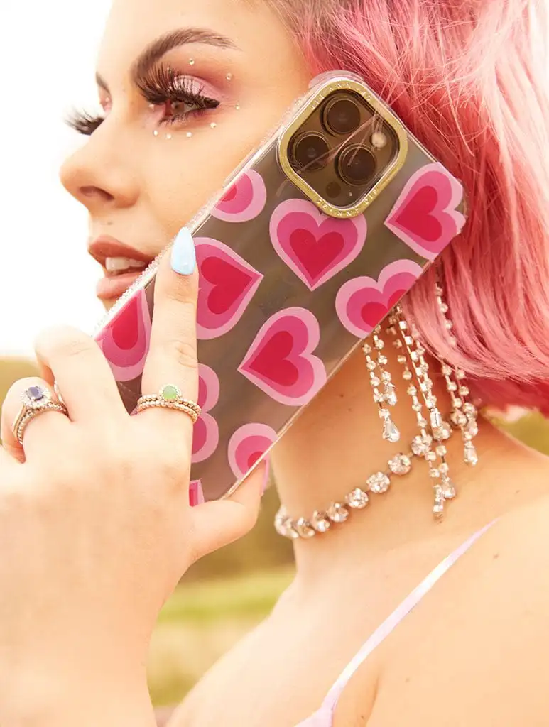 Pink Heart Print Shock iPhone Case