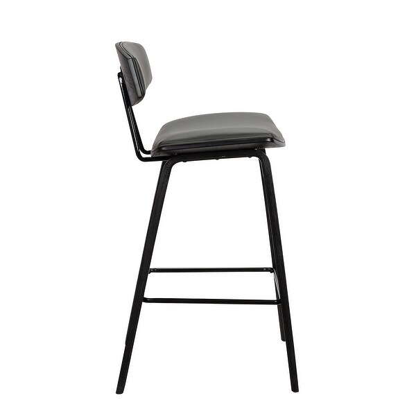 Counter Height Wooden Bar Stool with Curved Leatherette Seat，Black and Gray