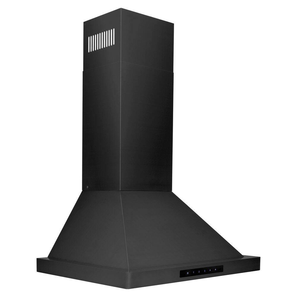 ZLINE Kitchen and Bath ZLINE 24  Convertible Wall Mount Range Hood in Black Stainless Steel with Set of 2 Charcoal Filters and Baffle Filters