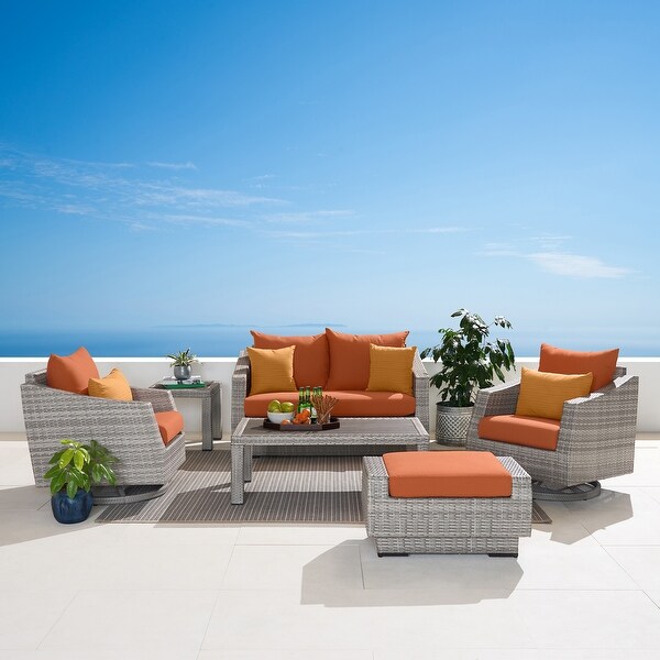 Cannes 6 Piece Sunbrella Outdoor Patio Love and Motion Club Seating Set