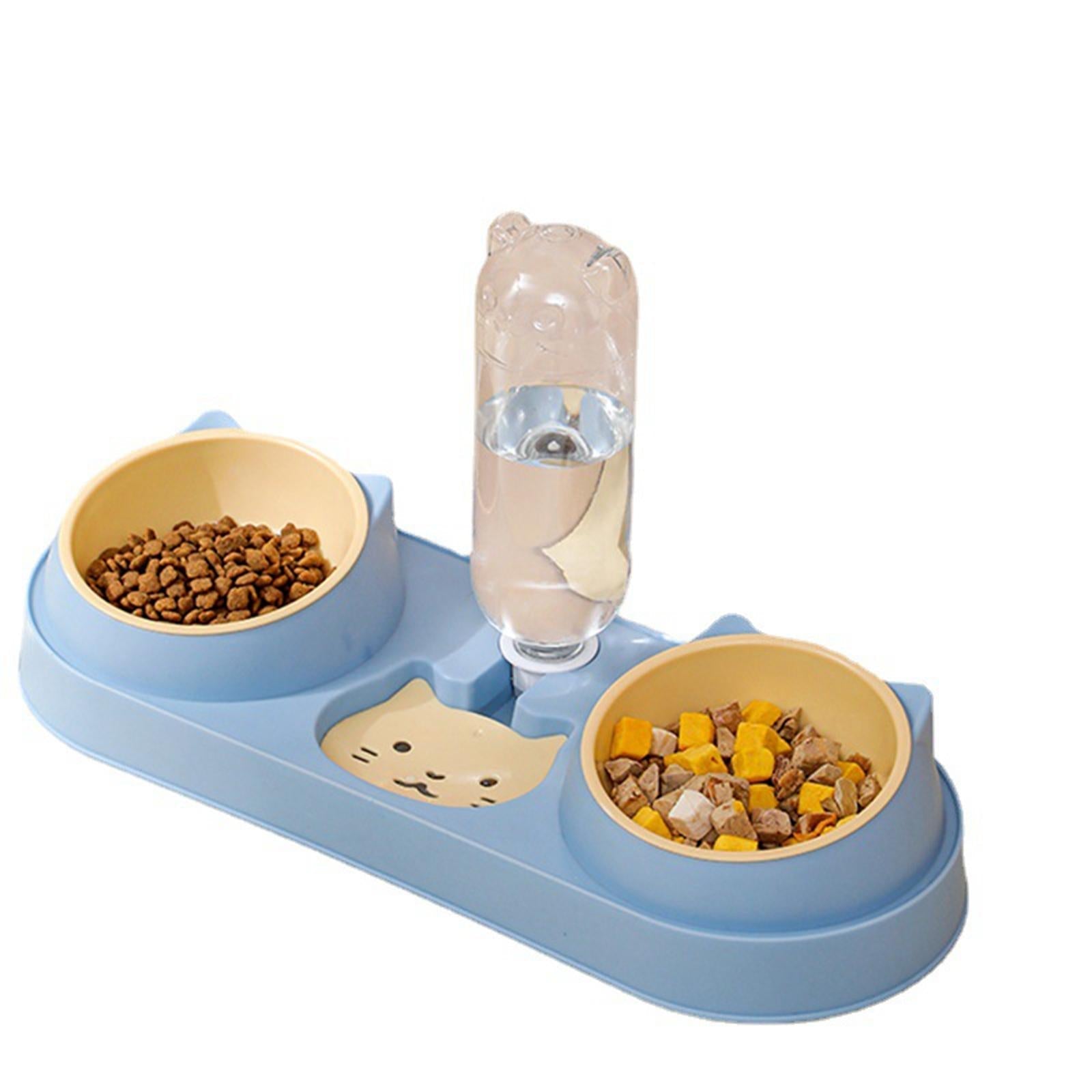 3 Pet Feeder Waterer, Pet Feeding Station, 500ml Water Fountain, Detachable Container, Raised Stand Dish Bowls Cat Bowls Blue