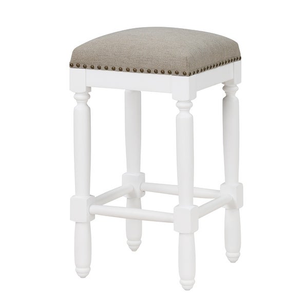 Findley White Counter Stool with Taupe Upholstered Seat by Greyson Living