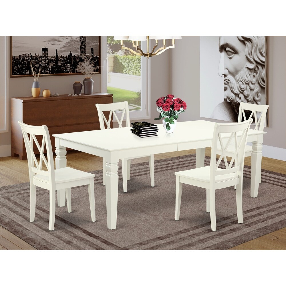 East West Furniture Dining Table Set   A Rectangle Dining Table and Wood Seat Chairs  42x84 Inch  Linen White(Pieces Option)