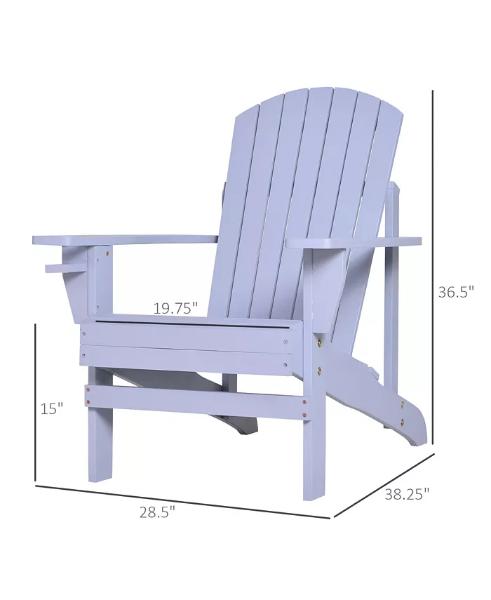 Outsunny Wooden Adirondack Chair Outdoor Patio Lawn Chair with Cup Holder Weather Resistant Lawn Furniture Classic Lounge for Deck Garden Backyard Fire Pit Grey