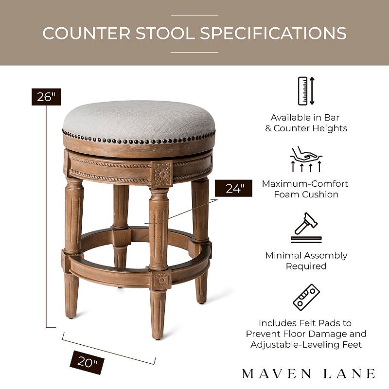 Maven Lane Pullman Backless Counter Stool In Weathered Oak Finish W/ Sand Color Fabric Upholstery