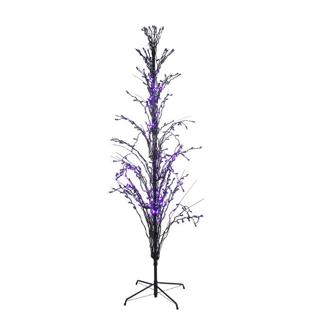 Northlight 6' Pre-lit Black Cascade Outdoor Halloween Twig Tree， Purple Lights