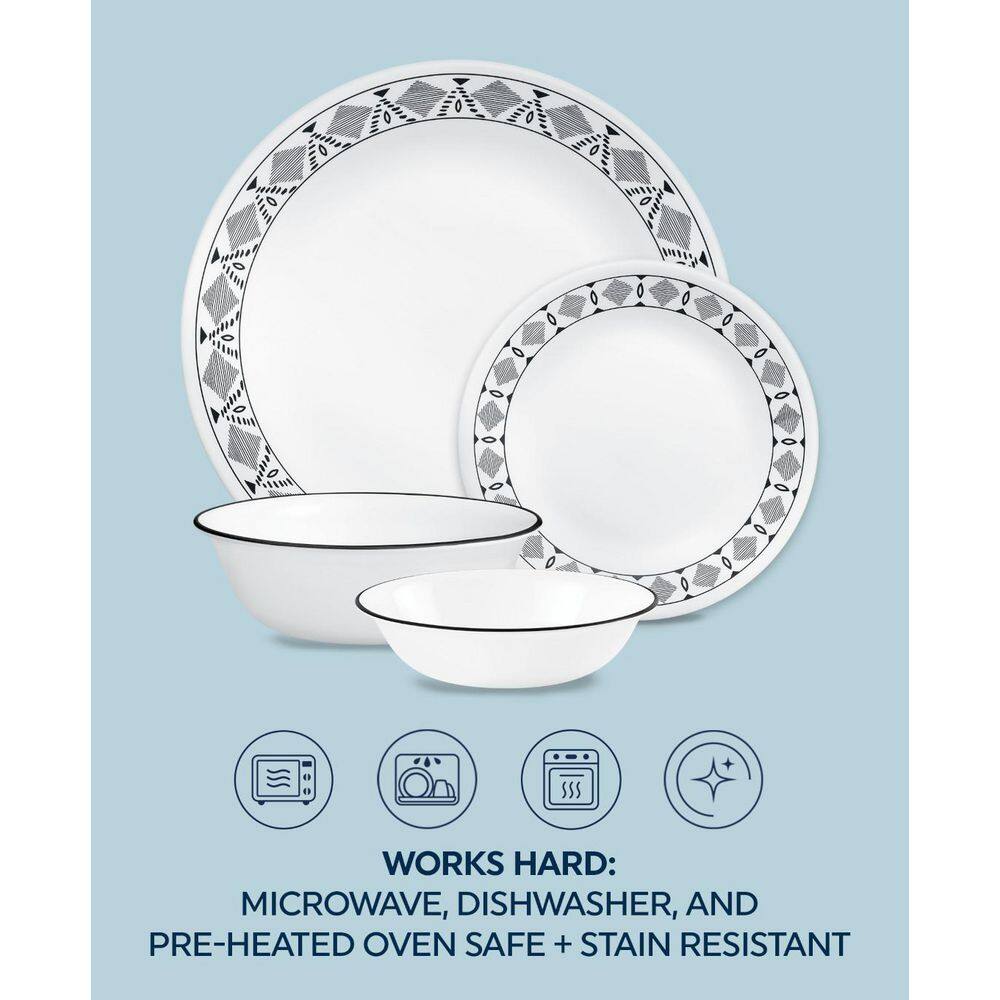 Corelle Cusco 16-Piece Vitrelle Glass Dinnerware Set (Service for 4) in Gray and White 1148571