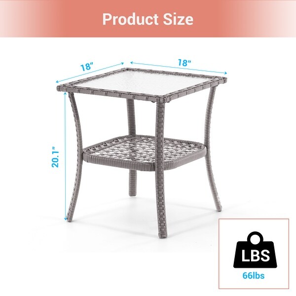 AOOLIMICS Outdoor Brown Square PE Wicker Corrugated Glass Side Table