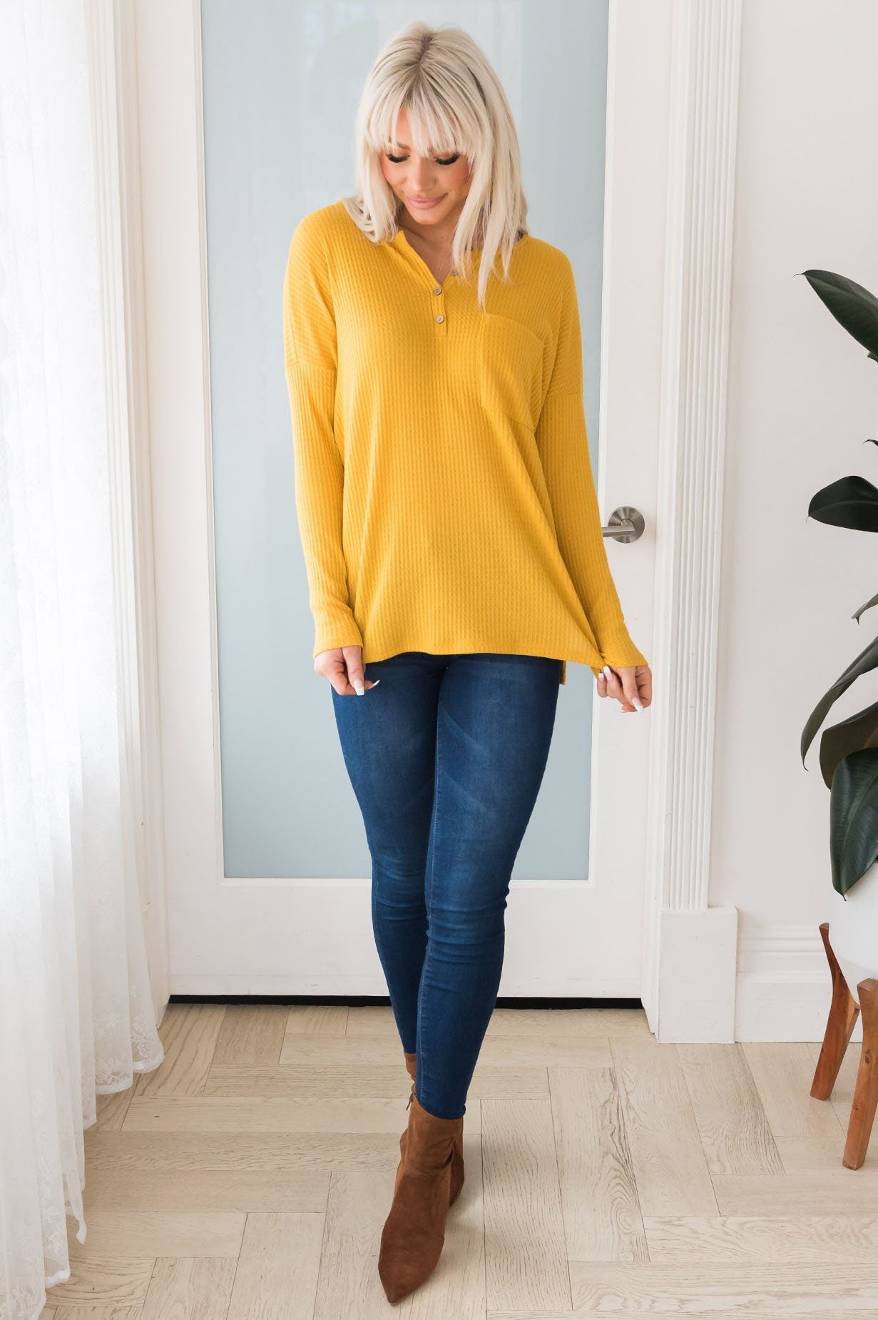 Midday Thoughts Waffle Knit Modest Blouse