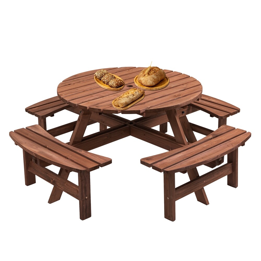 8 Person Wooden Outdoor Camping Dining Picnic Table with 4 Benches