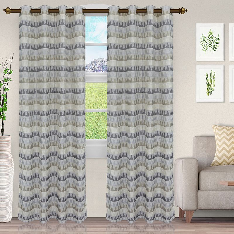 Superior Scalene Semi-Sheer Jacquard Grommet Set of 2 Window Curtain Panels