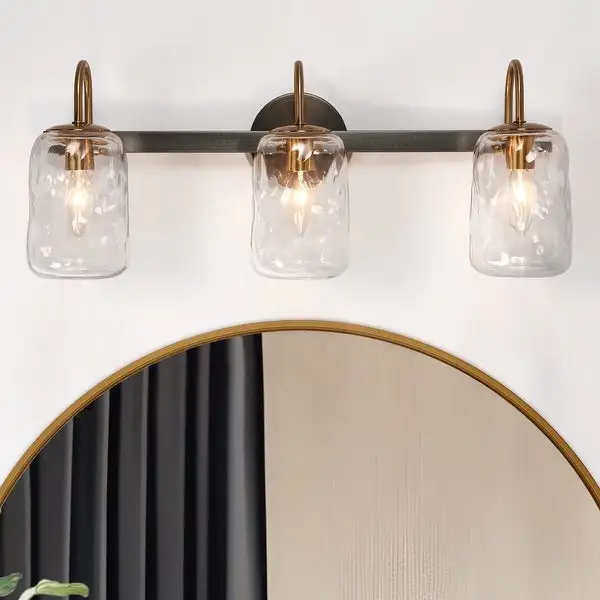 Mid-century Modern Gold 3-Light Bathroom Vanity Light Unique Glass Wall Sconces - L24