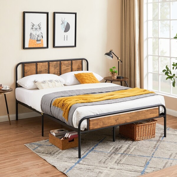 Taomika 3-pieces Bed Frame with Wood Headboard and 1-Drawer Nightstands Set - - 35294327