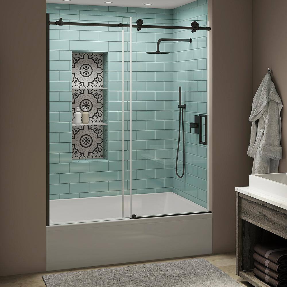 Aston Coraline XL 56 - 60 in. x 70 in. Frameless Sliding Tub Door with StarCast Clear Glass in Matte Black Right Opening TDR984EZ.UC-MB-6070-R