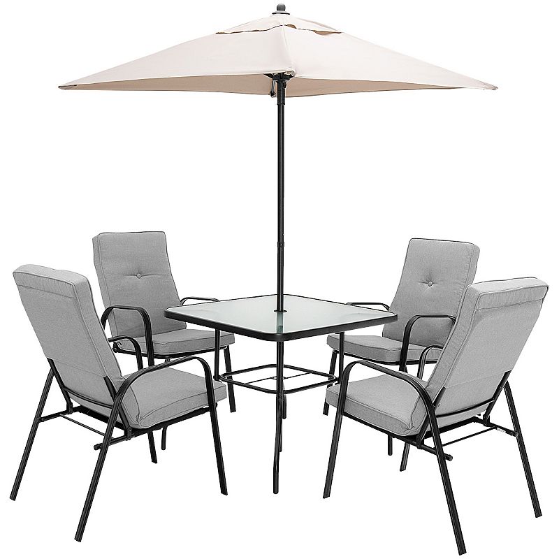 4 Patio Dining Stackable Chairs Set with High-Back Cushions