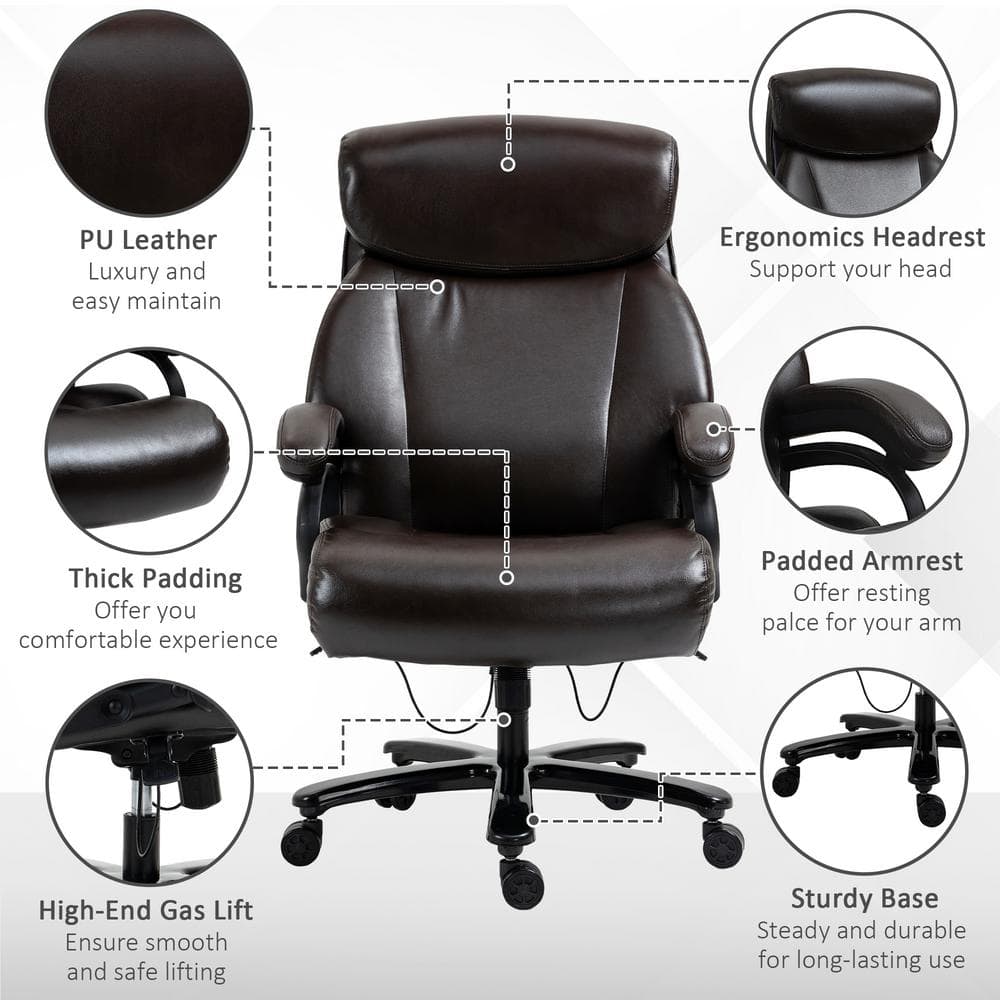 Vinsetto Brown, High Back Home Office Chair Adjustable Swivel Executive Chair PU Leather Ergonomic Computer Task Seat 921-503BN