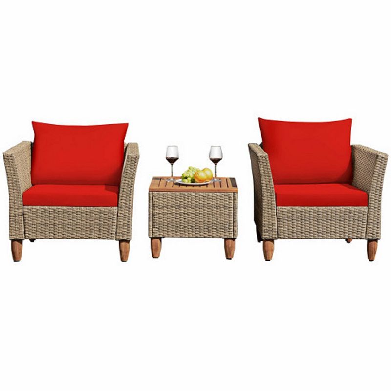 3 Pieces Patio Rattan Furniture Set with Washable Cushion for Yard Porch