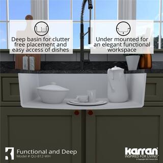 Karran QU- 812 Quartz 32.5 in. Large Single Bowl Undermount Kitchen Sink in White QU-812-WH