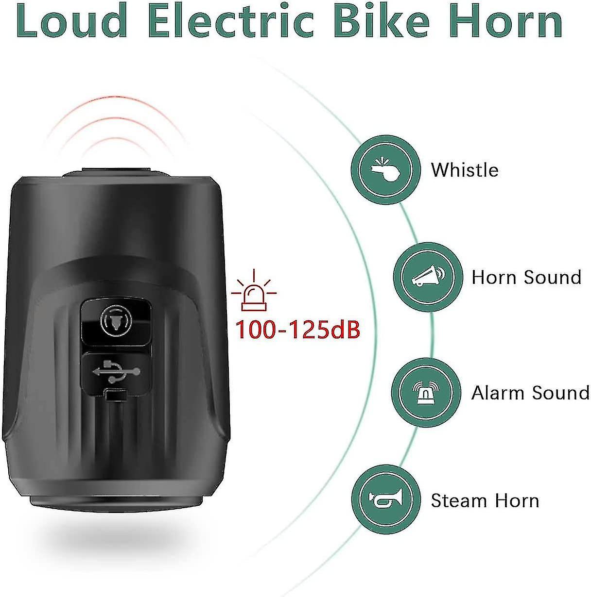 Super Bike Horn， 100- 125db Bicycle Electric Bell ， Bike Horn Loud 4 Sound Modes With Rechargeable Battery， Silicone Waterproof