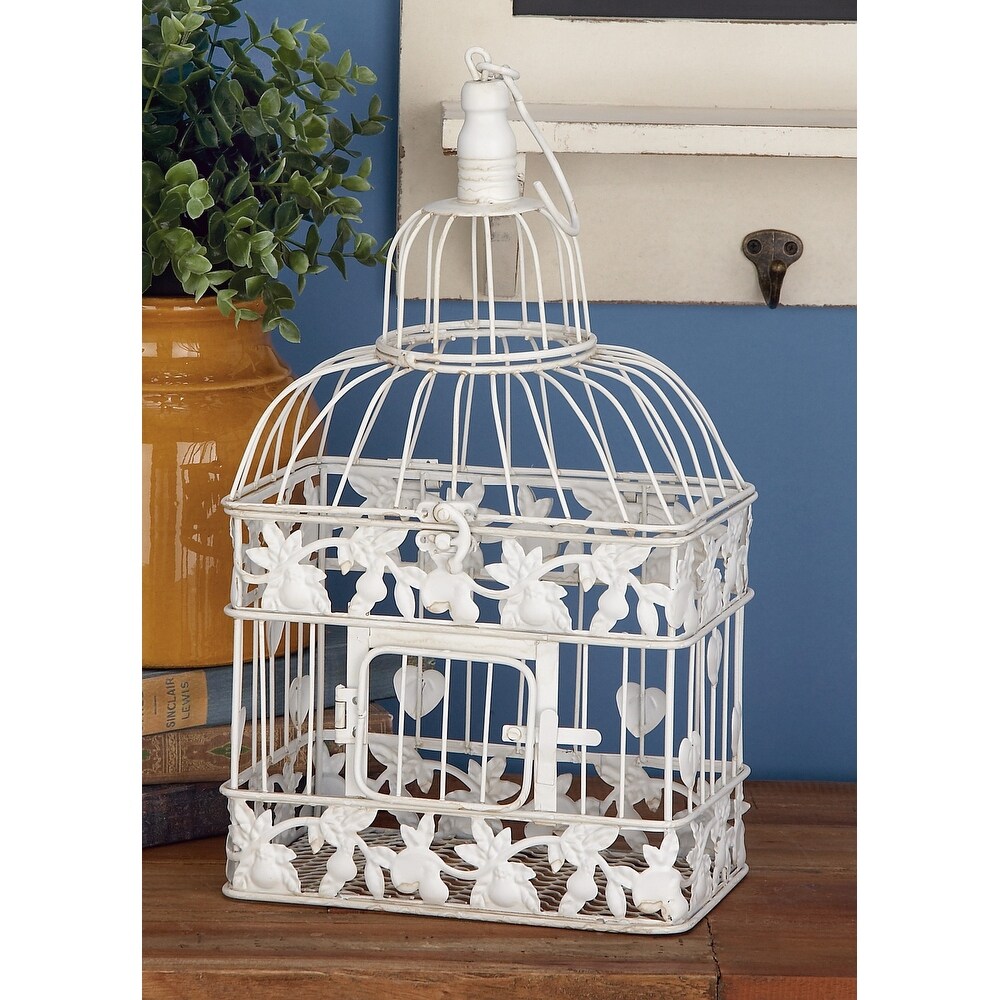 White Metal Vintage Birdcage with Latch Lock Closure and Hanging Hook (Set of 2)   S/2 22\