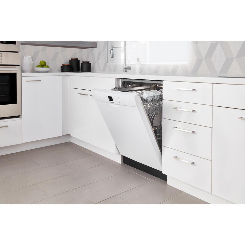 Bosch 100 Series 24 in White Front Control Tall Tub Dishwasher with Hybrid Stainless Steel Tub and Utility Rack 50dBA