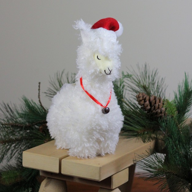 Plush Standing Llama With Jingle Bell Necklace Christmas Tabletop Figure