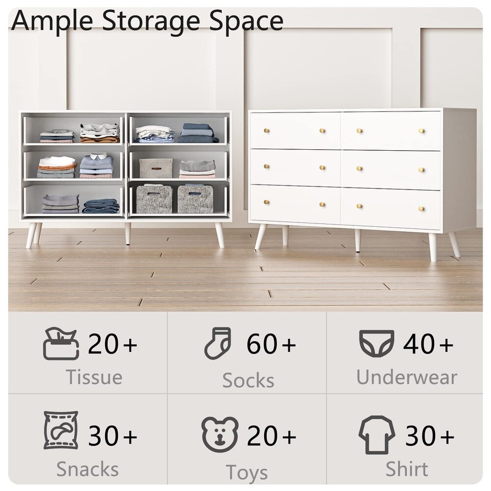 Dresser for Bedroom  Modern White Dresser with 6 Drawers  Wide Chest of Drawers with Gold Handles