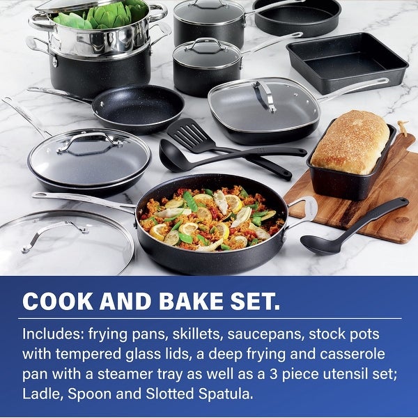 20 Piece Complete Cookware Bakeware Set with Ultra Non-stick 100% PFOA Free Coating-Includes Frying Pans， Saucepans， Stock Pots