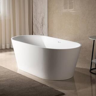 WOODBRIDGE Englewood 59 in. Solid Surface Flatbottom Freestanding Double Ended Soaking Bathtub in Matte White HBT5854