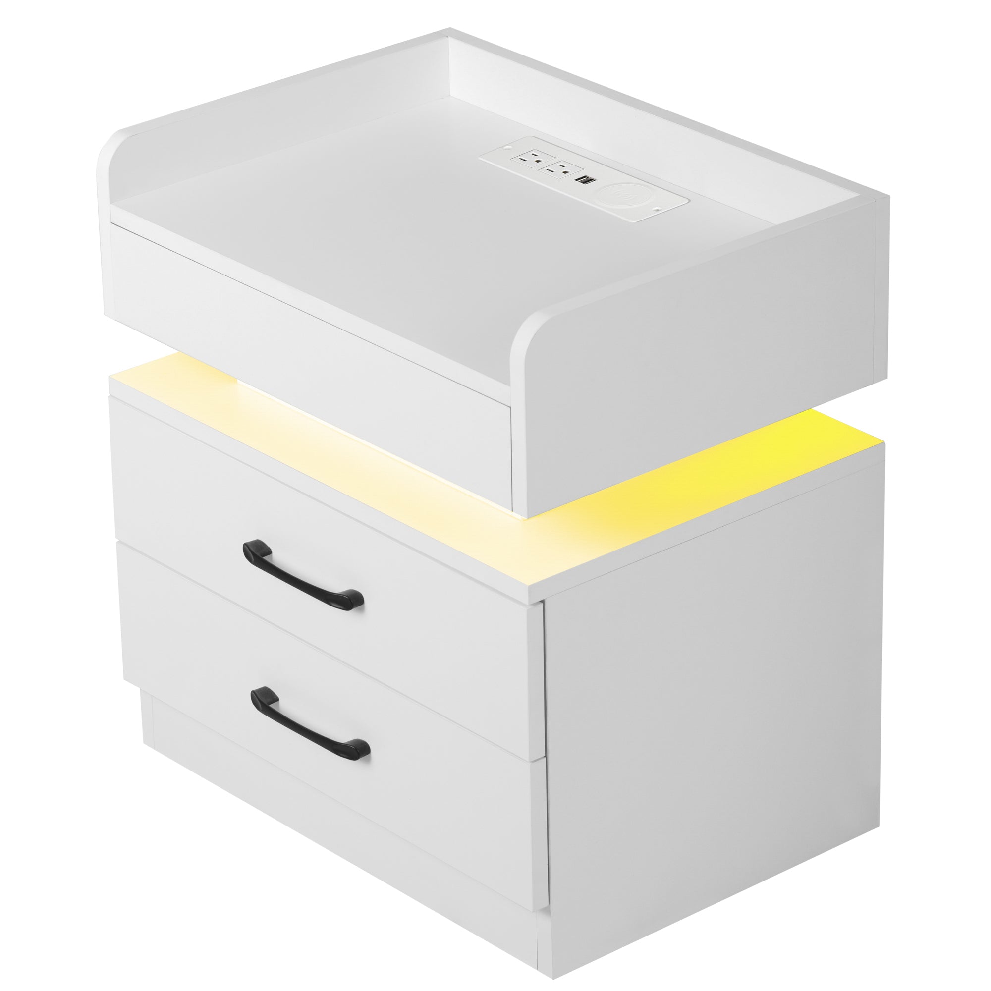 Walmeck Nightstand with 2 Drawers,USB Charging Ports, Wireless Charging and Remote Control -White