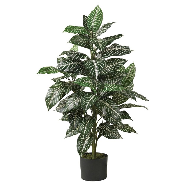 X 20 quot Artificial Zebra Silk Plant In Wicker Pot Nearly Natural