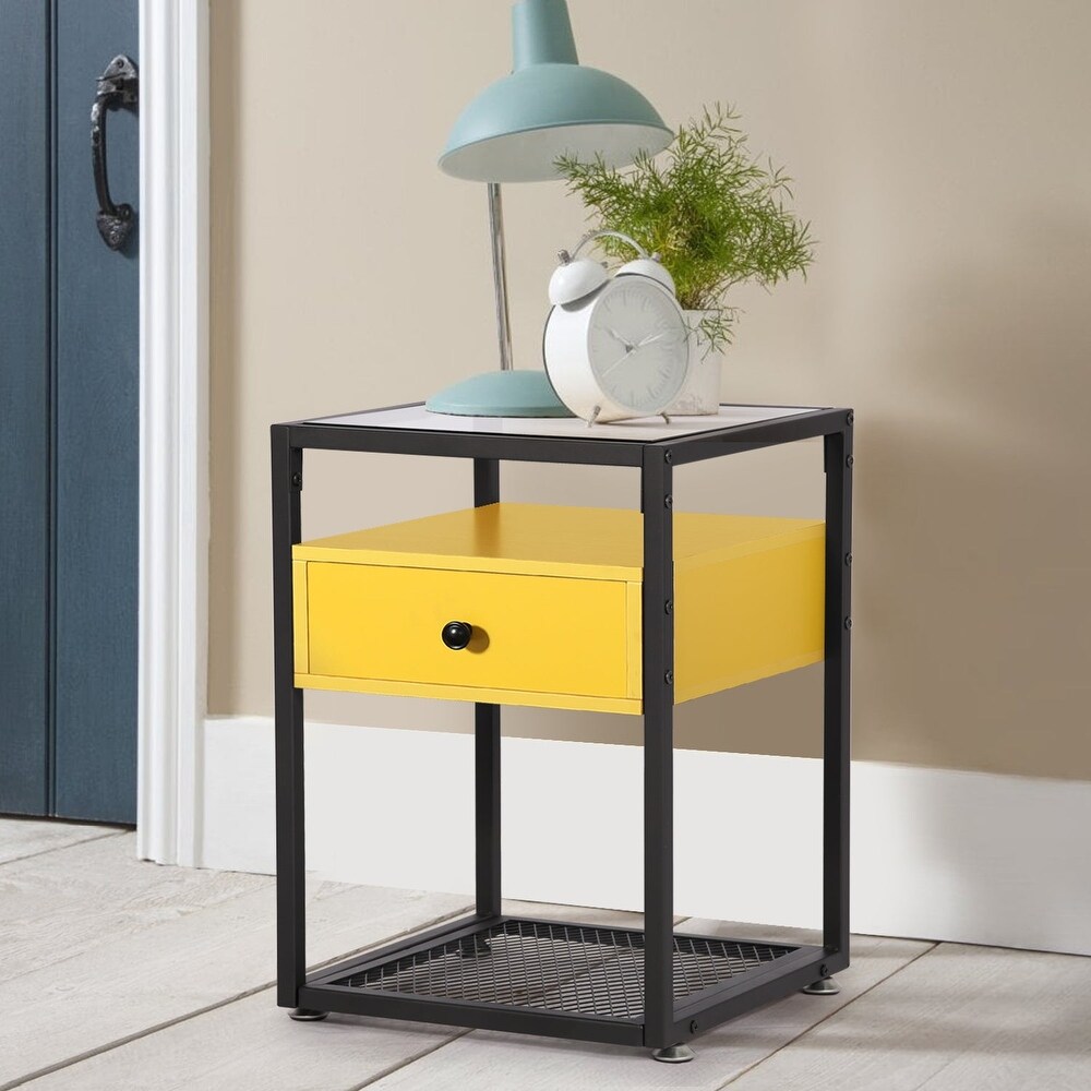 VECELO Modern 1  Drawer Nightstands with Tempered Glass Top