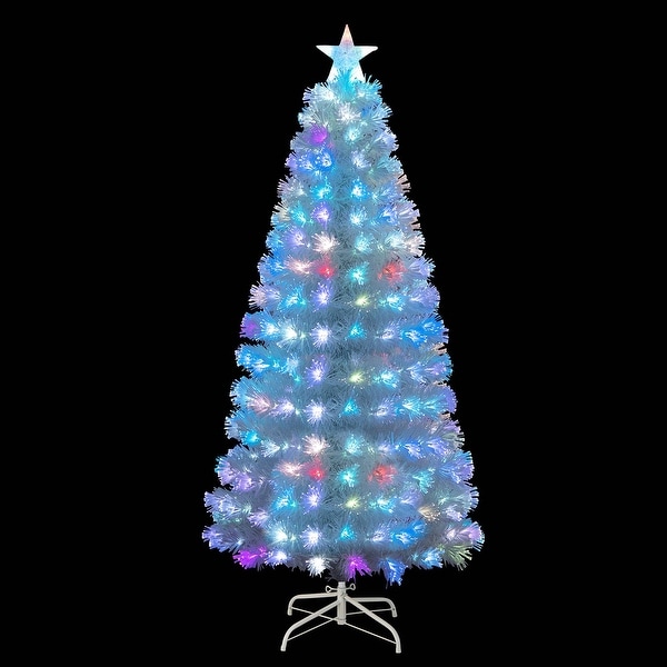 Costway 5FT/6FT/7FT PreLit Christmas Tree Fiber Optic SnowFlocked