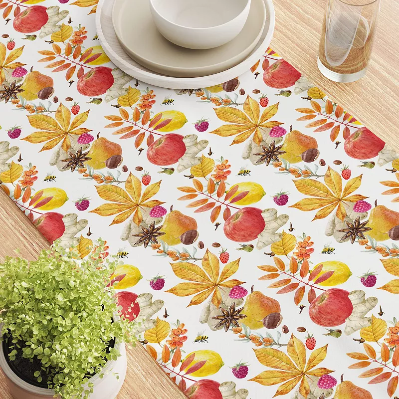 Table Runner， 100% Cotton， 16x90， Fall Time Fruits and Leaves