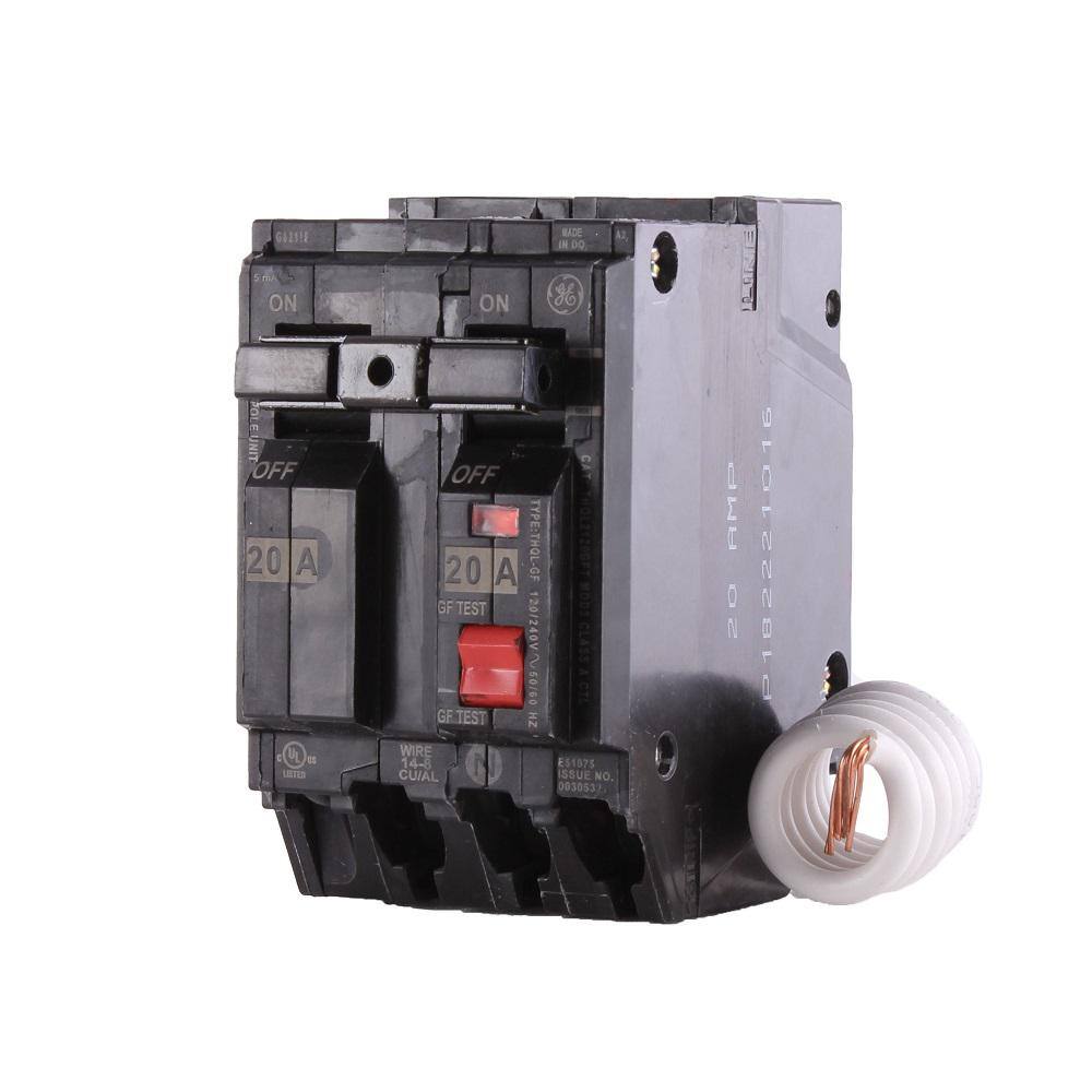 GE 20 Amp Double Pole Ground Fault Breaker with Self-Test THQL2120GFTP