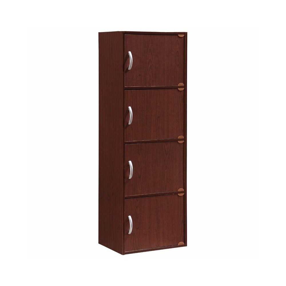4 Door Multi Purpose Bookcase Slim Design Mahogany   52 x 63