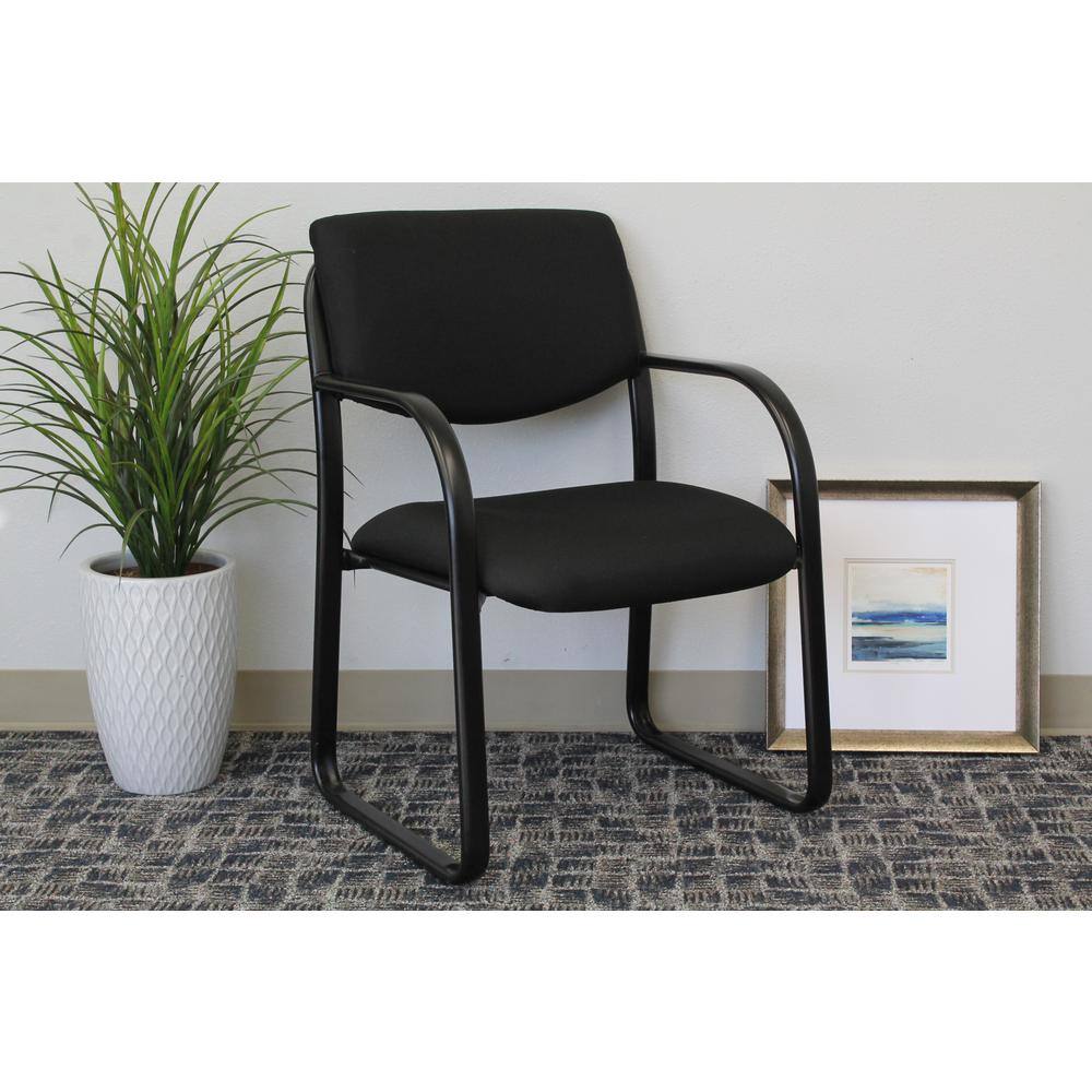 BOSS Office Products Black Guest Arm Chair Black Steel Frame B9521-BK