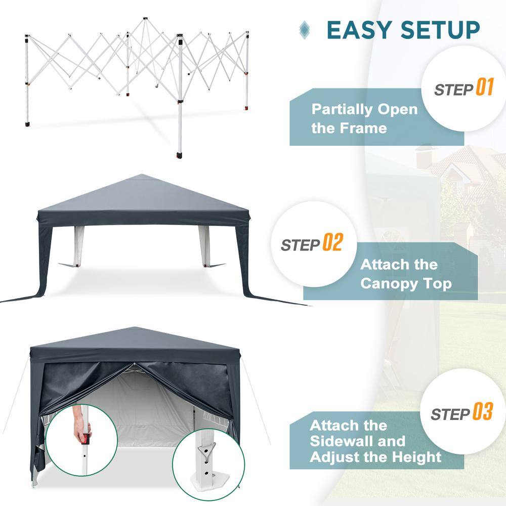 EAGLE PEAK 10 ft. W x 10 ft. D Pop-Up Canopy Tent with 4 Detachable Sidewall E100SW4V2-GRY-AZ