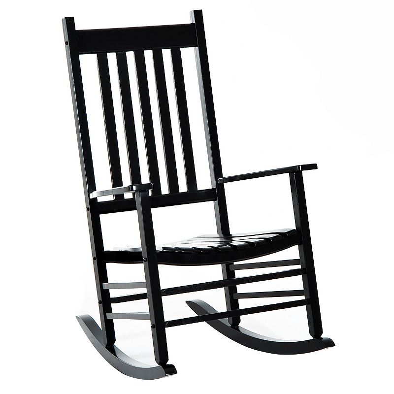 Porch Rocking Chair - Outdoor Patio Wooden Rocking Chair - Black