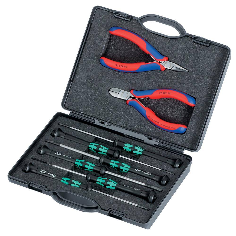 KNIPEX 8-Piece Electronics Tool Set ESD in Plastic Case with Molded Foam 00 20 18