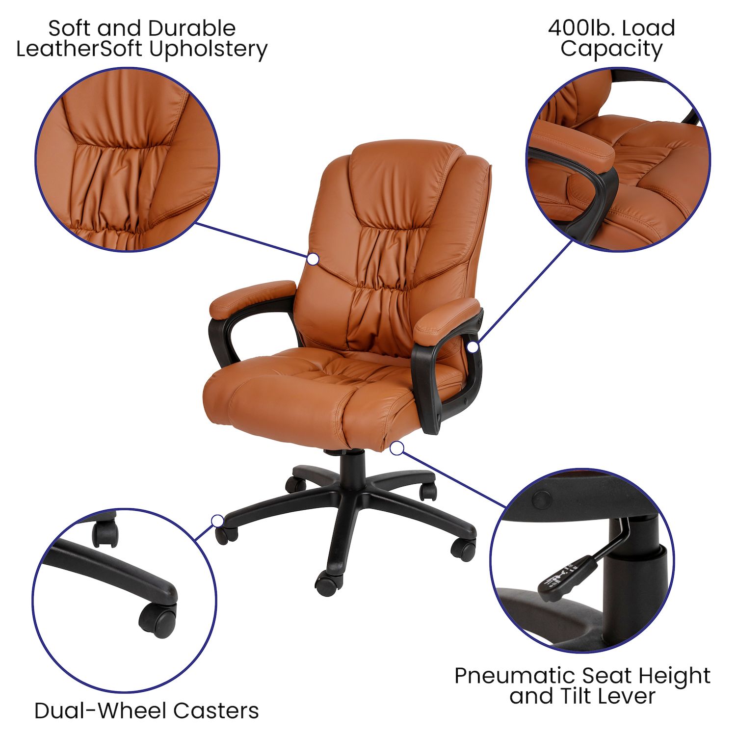 Emma and Oliver Big and Tall 400 lb. Rated Black LeatherSoft Office Chair - Executive Office Chair