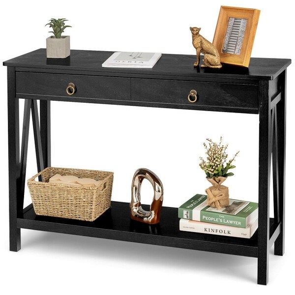 Console Table with 2 Drawer Storage Shelf for Entryway Hallway - 42