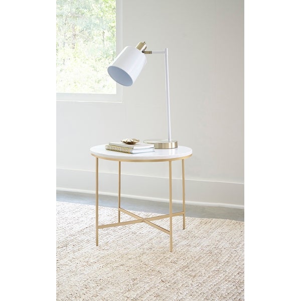 Coaster Furniture Ellison White and Gold Round X-cross End Table