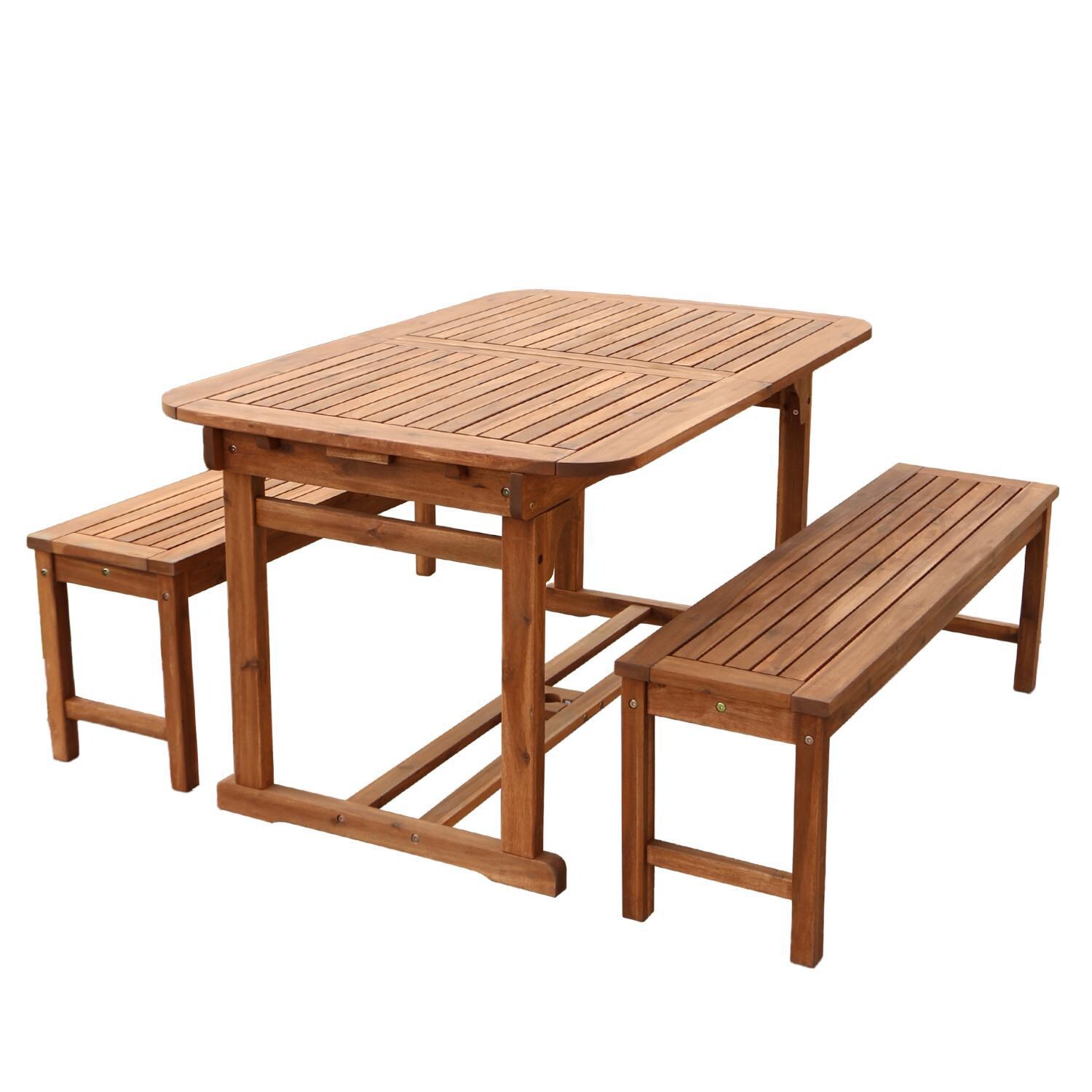 Ultimate Patio Horizon Way 3 Piece Brown Acacia Patio Dining Set W/ 55 X 35 Inch Extension Table